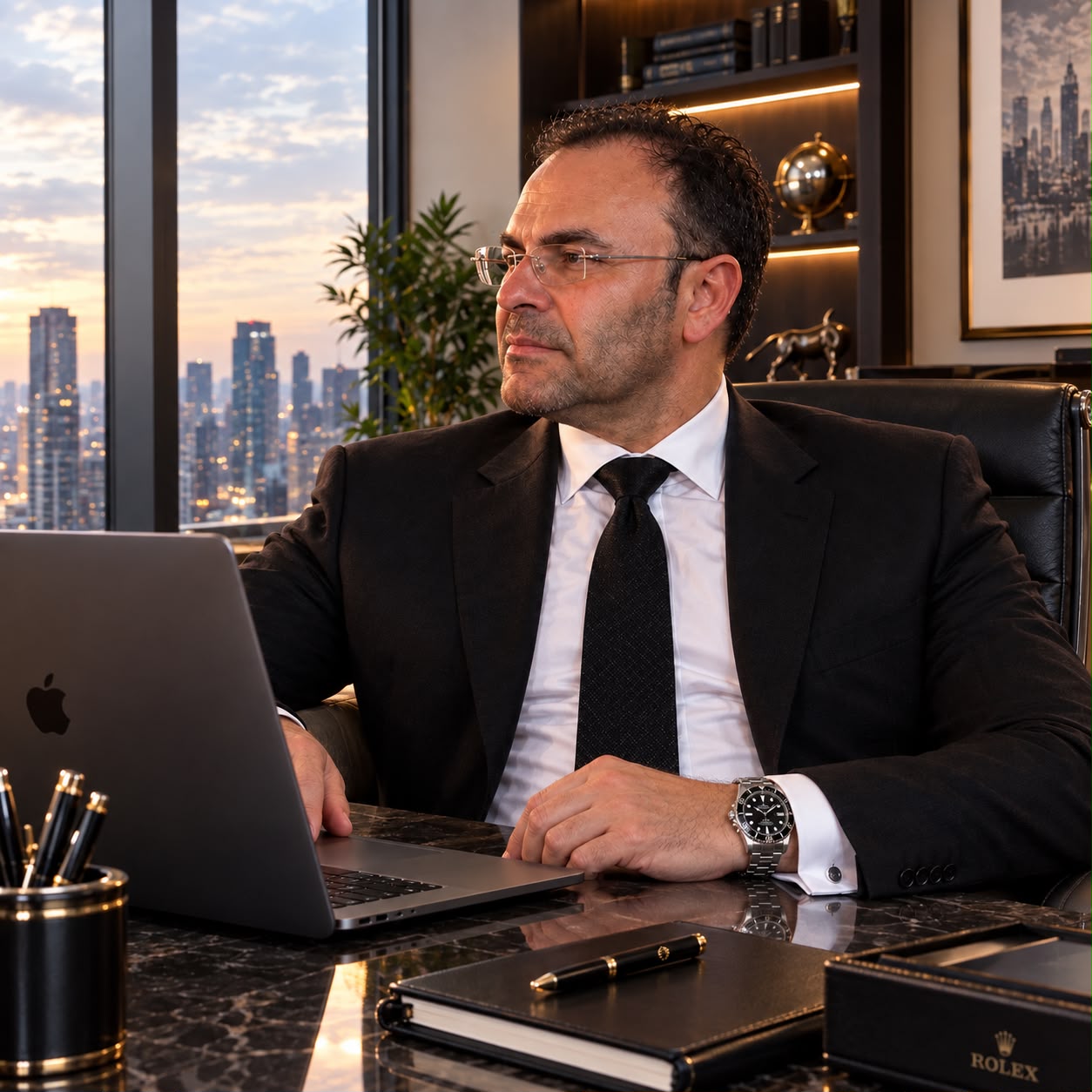 Empresário em ambiente corporativo durante análise de crédito
